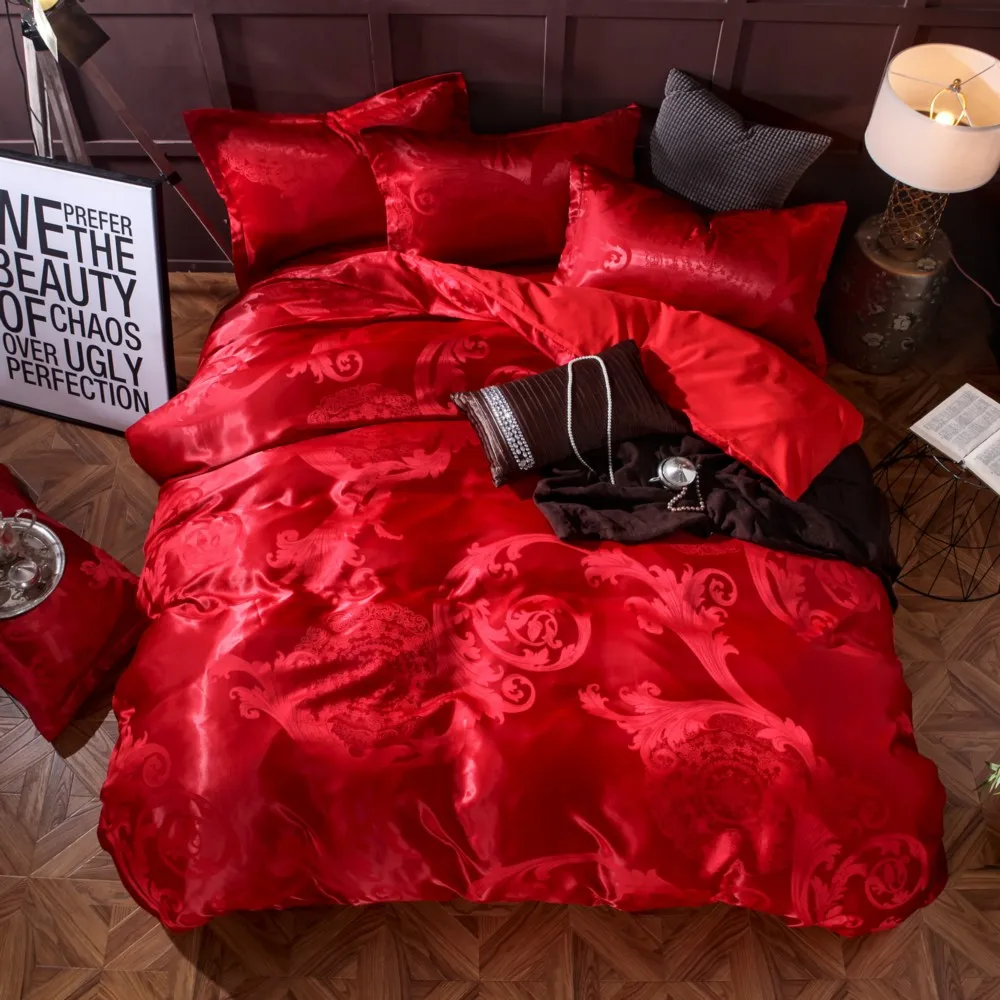 KELUO Wedding Luxury Bedding Sets RED Jacquard Queen/King Size Duvet Cover Set wedding Bedclothes Bed Linen bed sheet
KELUO Wedding Luxury Bedding Sets RED Jacquard Queen/King Size Duvet Cover Set wedding Bedclothes Bed Linen bed sheet