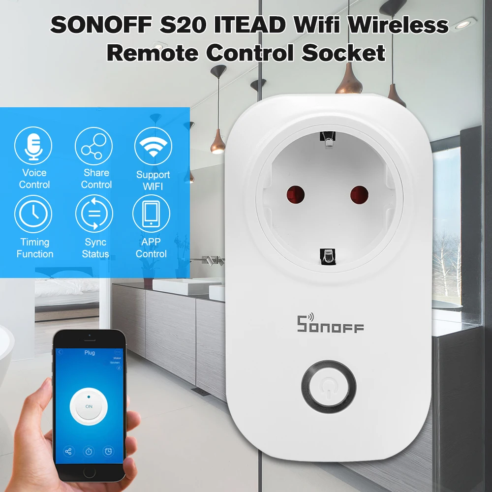 SONOFF S20 Wifi Wireless Remote Control Socket Charging Adapter for Smart Home Power Socket Phone App with Alexa Google Home
SONOFF S20 Wifi Wireless Remote Control Socket Charging Adapter for Smart Home Power Socket Phone App with Alexa Google Home