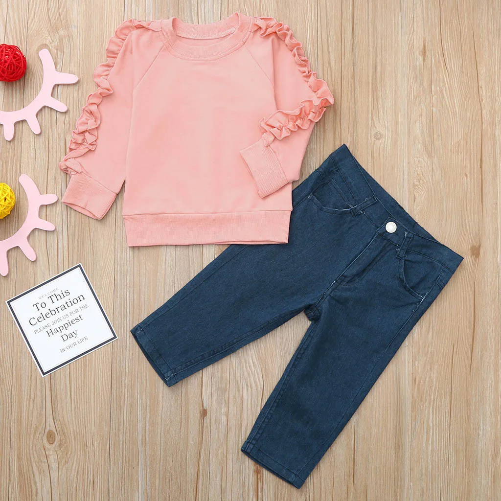 Infant Kids Baby Girls 2PCS Ruffles Sleeve T-Shirts Tops+Denim Pants Long Jeans Toddler Kids Girls Solid Clothes Outfits
Infant Kids Baby Girls 2PCS Ruffles Sleeve T-Shirts Tops+Denim Pants Long Jeans Toddler Kids Girls Solid Clothes Outfits