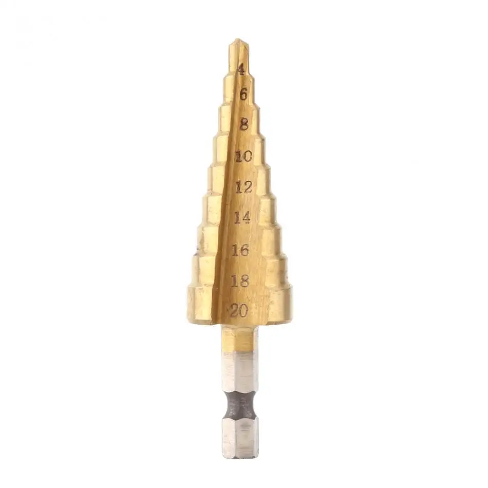 1pc 4-20mm High Speed Steel Titanium Coated Step Drill Bit Hole Cutter Hex Shank Power Tools
1pc 4-20mm High Speed Steel Titanium Coated Step Drill Bit Hole Cutter Hex Shank Power Tools