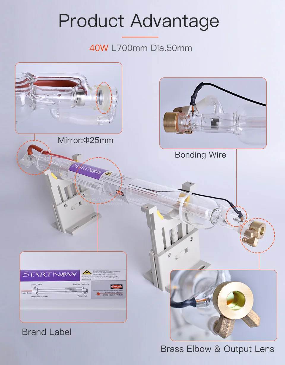 Startnow CO2 Laser Tube 40W 700mm Glass Laser Lamp For CO2 Laser Engraving Machine Pipe Carving Cutting Marking Spare Parts