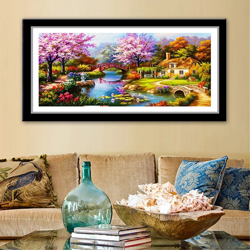 Image Hot 5D DIY Full Embroidery Landscape Diamond Painting Cross Stitch Dream House Diamond Mosaic Handmade Crafts Kit 120*60 cm