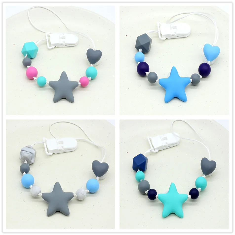 Personalised Baby Silicone Teether Pacifier Clip Holder Five-pointed star Chew Toy BPA Free Teething Safe Baby Dummy Clips
Personalised Baby Silicone Teether Pacifier Clip Holder Five-pointed star Chew Toy BPA Free Teething Safe Baby Dummy Clips