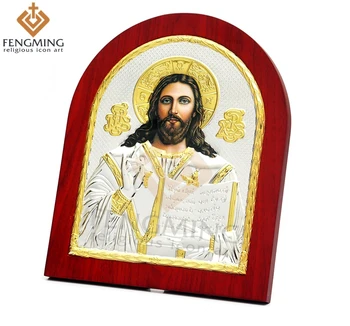 

Rare Metal Silver Jesus Christ of Russian Greek orthodox church Religious icon Handmade painted crafts