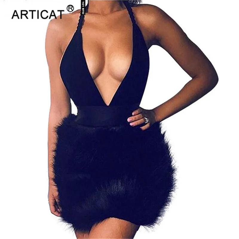 Winter Faux Fur Sexy Backless Suede Dress Women Elegant Deep V Neck 2017 Autumn Black Bodycon Club Party Short Dresses Vestidos
Winter Faux Fur Sexy Backless Suede Dress Women Elegant Deep V Neck 2017 Autumn Black Bodycon Club Party Short Dresses Vestidos