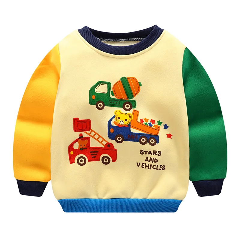 2019 Baby Boy Sweatshirt Casual Patchwork Cartoon Tops Hoodies Outwear Thick Warm Newborn Velvet Autumn Winter Clothes |