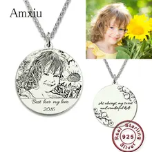 

Amxiu Handmade 925 Silver Necklace Customize Photo Pendant Necklace Engrave Name Necklace DIY Jewelry For Lovers Women Men Gifts