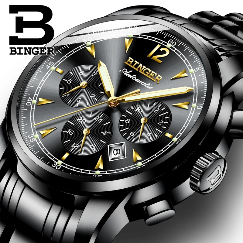Luxury BINGER Luminous Waterproof Watch Men Black Stainless Steel Automatic Machine Wristwatch relogio masculino Multi-function
Luxury BINGER Luminous Waterproof Watch Men Black Stainless Steel Automatic Machine Wristwatch relogio masculino Multi-function