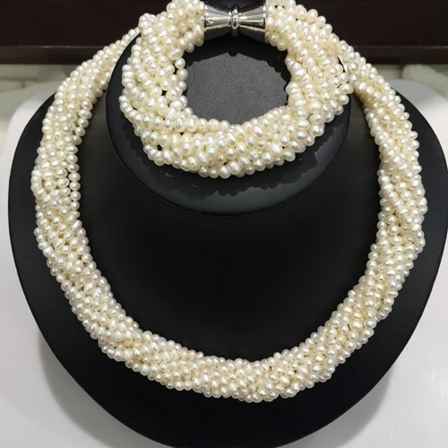 Hot sell 9rows 3-4mm white color multi-layer natural freshwater pearl twist necklace bracelet set fashion jewelry
Hot sell 9rows 3-4mm white color multi-layer natural freshwater pearl twist necklace bracelet set fashion jewelry