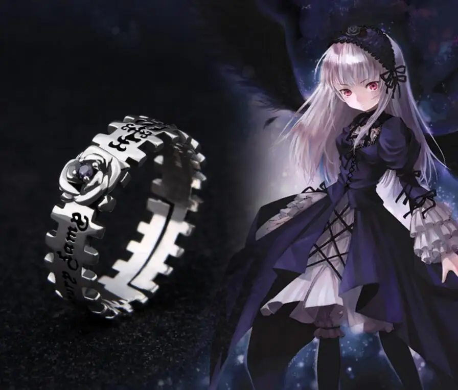 

Anime Rozen Maiden 925 Sterling Silver Rose Ring Mercury Lamp Sui gin tou Cosplay Gift Jewelry Props Gift Punk Gothic Style