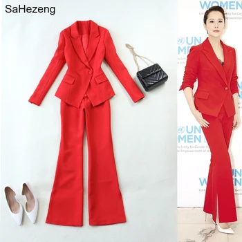 2018 Business Women Flared Trouser Suits 2 Piece Sets Blue Black Solid Blazer + Pant Office Lady Jacket Female Outfits WS63
2018 Business Women Flared Trouser Suits 2 Piece Sets Blue Black Solid Blazer + Pant Office Lady Jacket Female Outfits WS63