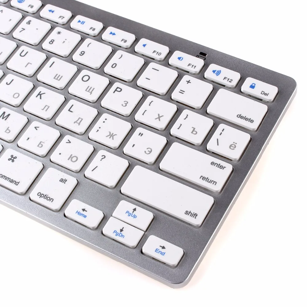 kemile Russian Wireless Bluetooth 3.0 keyboard for Tablet Laptop Smartphone Support iOS Windows Android System Silver and Black