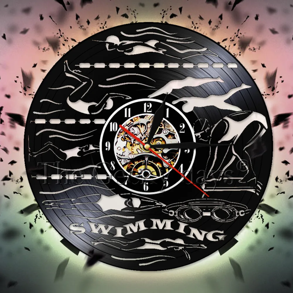 Swimming Sports Vinyl Record Wall Clock Swimming Bath Time Watch Open Water Pool Wall Art Sign Diver Swimmer Swim Coach Gift
Swimming Sports Vinyl Record Wall Clock Swimming Bath Time Watch Open Water Pool Wall Art Sign Diver Swimmer Swim Coach Gift