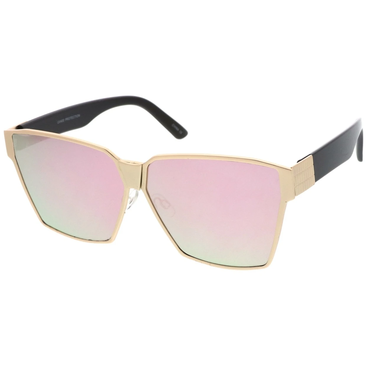 Oversize Metal Accent Horn Rimmed Colored Mirror Flat Lens Square Sunglasses 63mm (1)