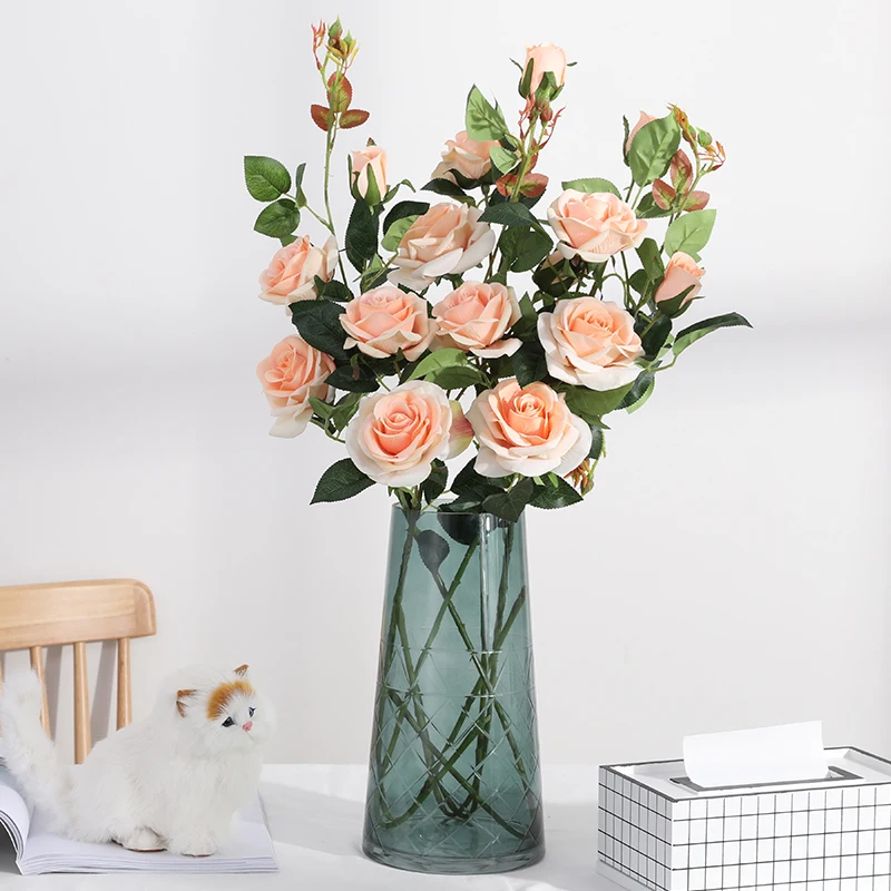 yumai 5 pcs/set 3 Head Pink Rose Artificial Flowers Champagne Red White Roses Flower Large Bouquets Wedding party Table Decor
yumai 5 pcs/set 3 Head Pink Rose Artificial Flowers Champagne Red White Roses Flower Large Bouquets Wedding party Table Decor