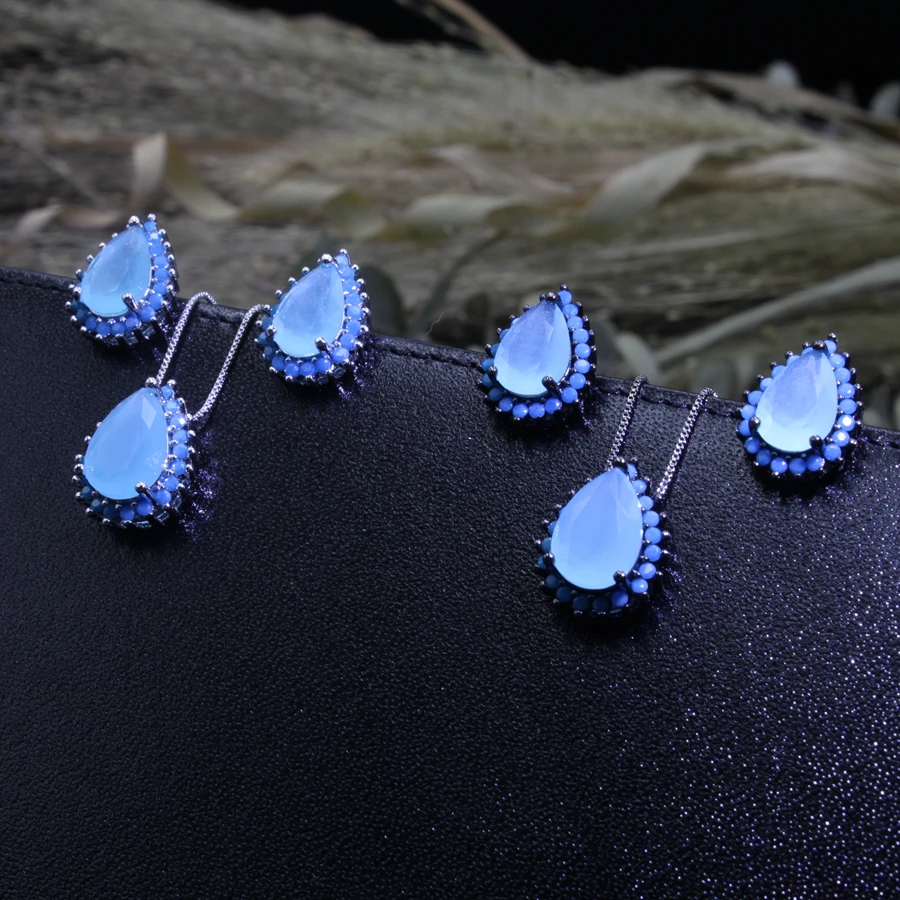 water Drop Earrings Necklace Jewelry Set132
