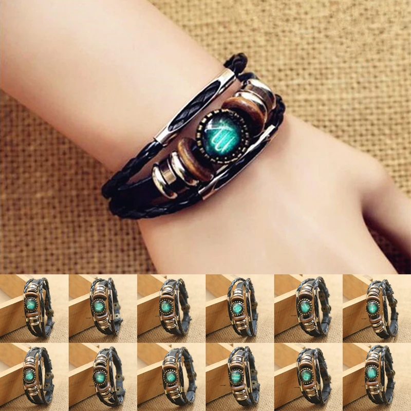 Fashionable Punk 12 Horoscope Leather Bracelet Men Jewelry Retro Wooden Bead Charm Bracelet Female Male Jewelry Lover Gifts
Fashionable Punk 12 Horoscope Leather Bracelet Men Jewelry Retro Wooden Bead Charm Bracelet Female Male Jewelry Lover Gifts