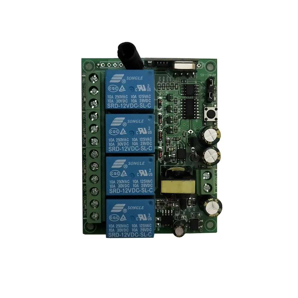 Universal AC 220V 10A Relay 4CH 4 CH Wireless Remote Control Switch RF Remote Receiver Module Radio Relay 315/433 MHz
Universal AC 220V 10A Relay 4CH 4 CH Wireless Remote Control Switch RF Remote Receiver Module Radio Relay 315/433 MHz