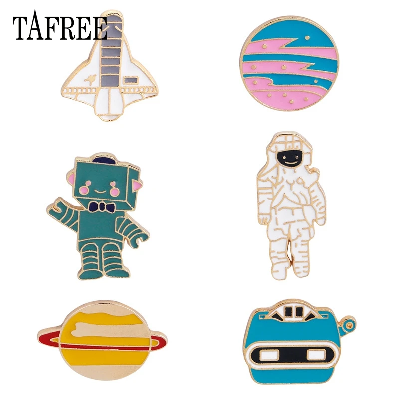 TAFREE Saturn Mercury Spacecraft Astronaut Robot Planet Lapel Pins Enamel Badge Aerospace Brooches Cartoon Jewelry For Kids
TAFREE Saturn Mercury Spacecraft Astronaut Robot Planet Lapel Pins Enamel Badge Aerospace Brooches Cartoon Jewelry For Kids