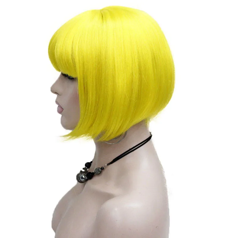 8881 #AB3A Cute yellow straight short synthetic women's party costumes cosplay bob wig (3)_