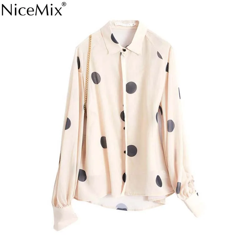 

NiceMix 2019 new women fashion polka dots print casual loose smock blouse shirts women lanters sleeve chemise chic feminina tops