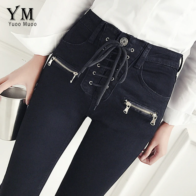 YuooMuoo New Fashion Zippers Design Jeans for Women Skinny High Waist Jeans Feminino Front Drawstring Black Pants Women Trousers
YuooMuoo New Fashion Zippers Design Jeans for Women Skinny High Waist Jeans Feminino Front Drawstring Black Pants Women Trousers