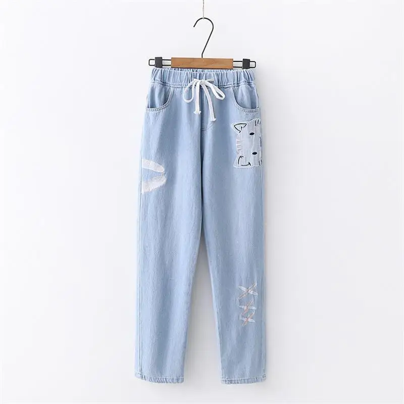 Harajuku Sweet Jeans Women Velvet Fleeced Autumn Winter Preppy Style Cute Cat Embroidery Medium Elastic Waist Pants Girls Kawaii
Harajuku Sweet Jeans Women Velvet Fleeced Autumn Winter Preppy Style Cute Cat Embroidery Medium Elastic Waist Pants Girls Kawaii