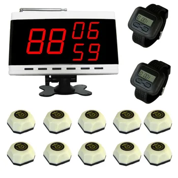 SINGCALL Wireless Service Calling for Restaurant Coffee Shope Hotel ,wireless pager,10 bells and 2 watch receivers, 1 Display.
SINGCALL Wireless Service Calling for Restaurant Coffee Shope Hotel ,wireless pager,10 bells and 2 watch receivers, 1 Display.