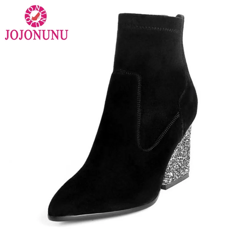 JOJONUNU Women Ankle Boots Real Leather Warm Winter Shoes Women Sexy Pointed Toe Bling Thick High Heels Fur Boots Size 34-39
JOJONUNU Women Ankle Boots Real Leather Warm Winter Shoes Women Sexy Pointed Toe Bling Thick High Heels Fur Boots Size 34-39