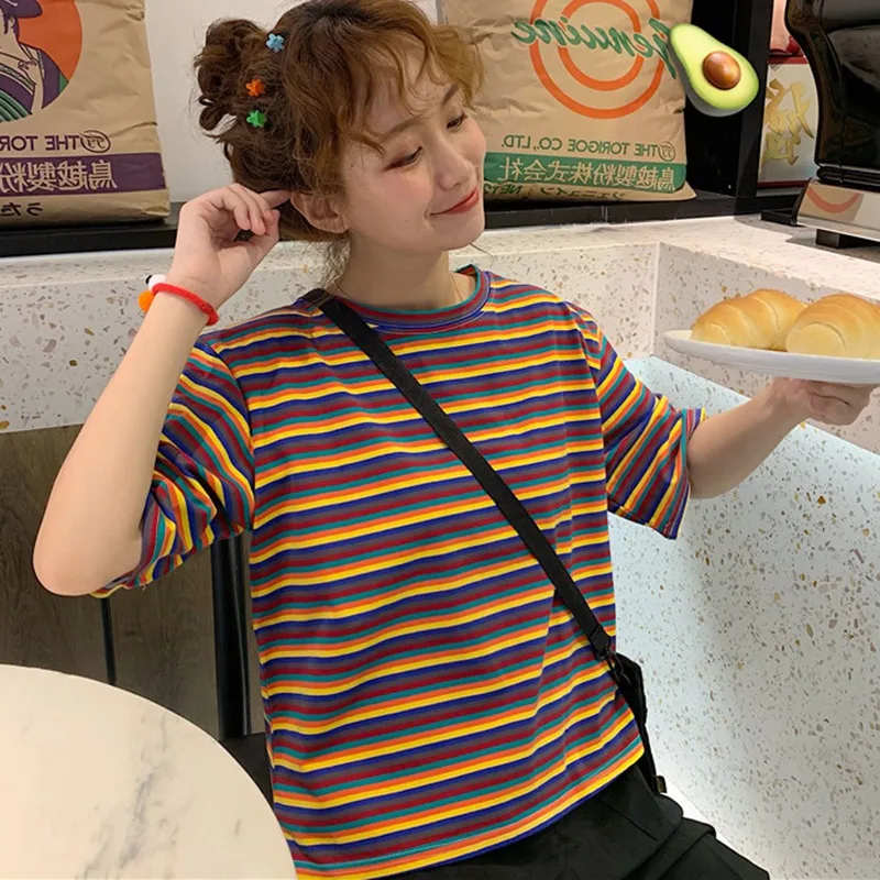 Harajuku Loose Women Short Sleeve T-Shirts Womens BF Striped Fashion Female T-shirt Females Korean Style Casual Students Top
Harajuku Loose Women Short Sleeve T-Shirts Womens BF Striped Fashion Female T-shirt Females Korean Style Casual Students Top