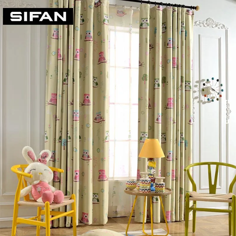 Us 9 06 55 Off Children Kids Curtain Cartoon Owl Pattern Printed Blinds For Childrens Baby Bedroom Living Room Window Curtains In Curtains From Home
