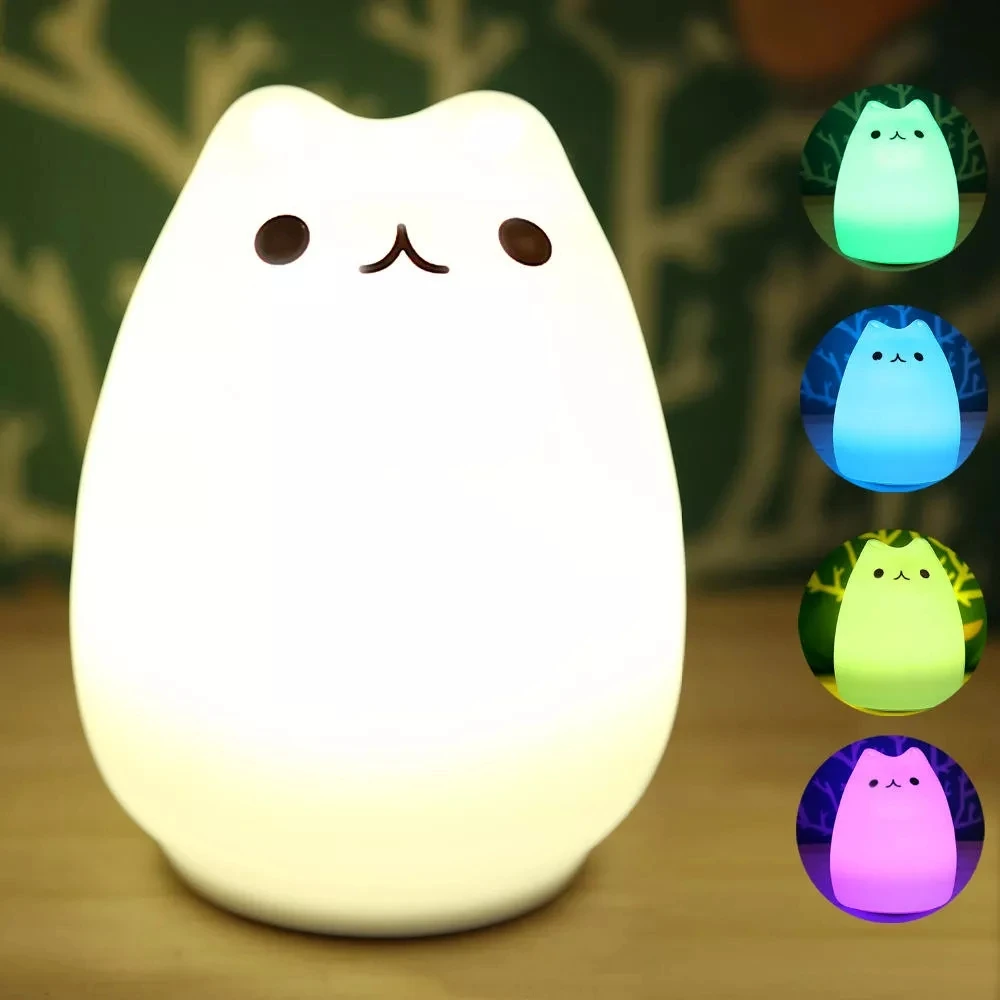 LED Silicone Soft Night Light Lamp 7 colors Changeable Cute Cat Sensitive Tap Control bedroom night lights for Children Kids
LED Silicone Soft Night Light Lamp 7 colors Changeable Cute Cat Sensitive Tap Control bedroom night lights for Children Kids