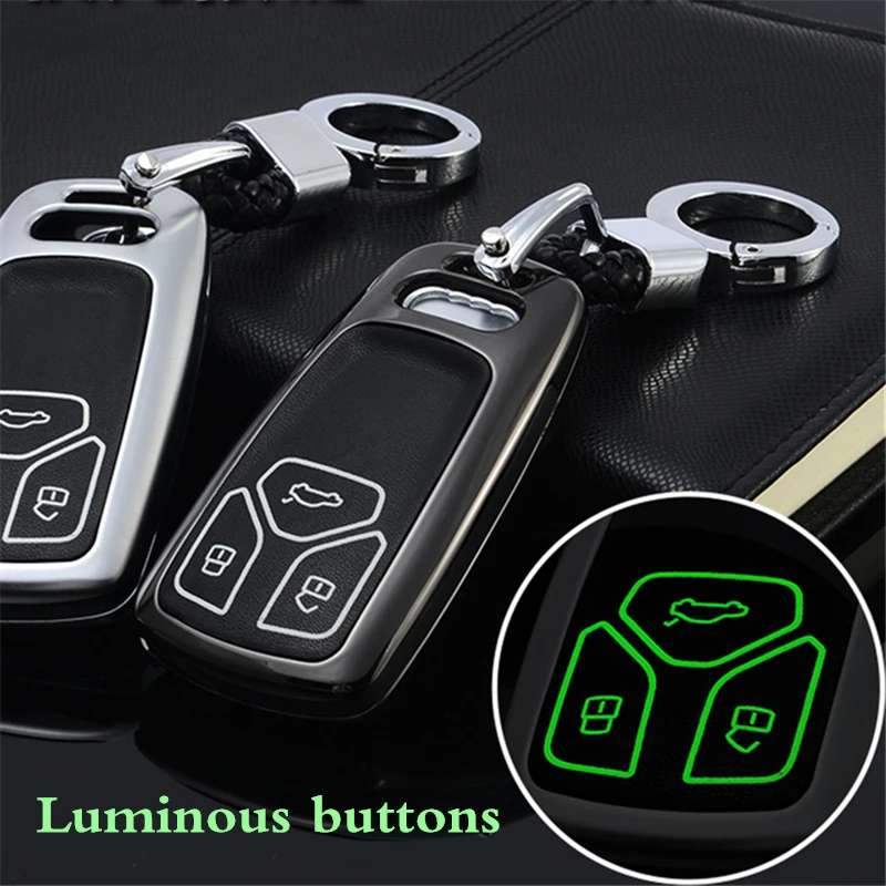 Luminous button zinc alloy leather PU car key case shell cover Remote keychain For AUDI A4 S4 A5 Q7 TT TTS TTRS 2017 2018 2019
Luminous button zinc alloy leather PU car key case shell cover Remote keychain For AUDI A4 S4 A5 Q7 TT TTS TTRS 2017 2018 2019