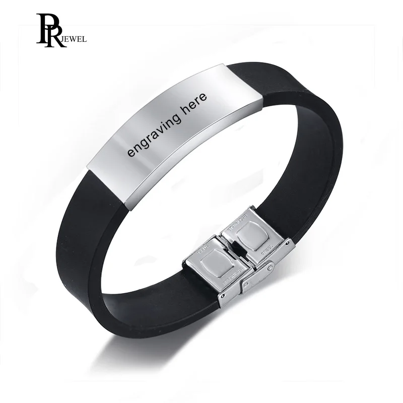 16MM Stainless Steel wristband Bracelet Customized Engraving Black Silicone Rubber Bangle Personlized Name ID
16MM Stainless Steel wristband Bracelet Customized Engraving Black Silicone Rubber Bangle Personlized Name ID