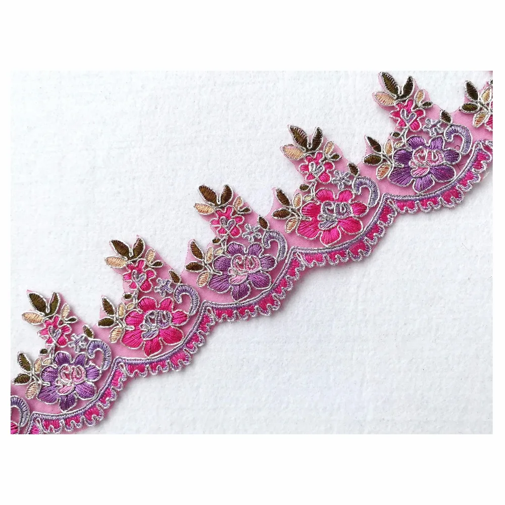 Новейший Фиолетовый/Розовый/Серебряный цветок шнур для вышивки кружевные ленты