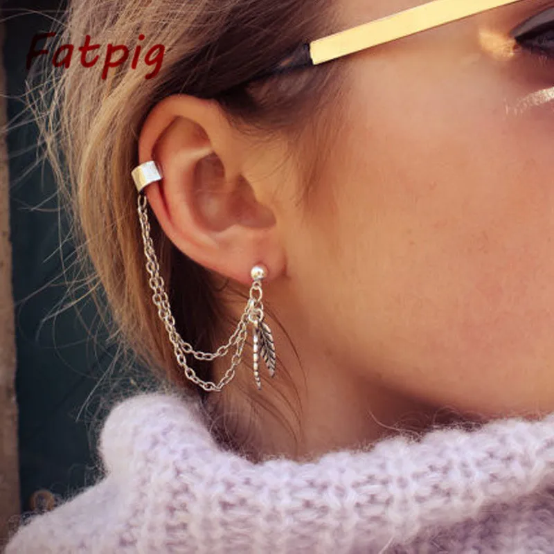 Chic Punk Silver Dangle Ear Cuff Clip Stud Wrap Earring with Chain for Women
Chic Punk Silver Dangle Ear Cuff Clip Stud Wrap Earring with Chain for Women