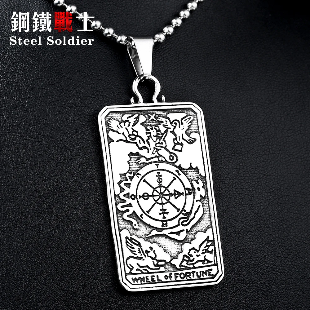 Steel soldier Tarot card divination "Wheel off fortune" pendant necklaces bring good luck trendy chain jewelry for men women
Steel soldier Tarot card divination "Wheel off fortune" pendant necklaces bring good luck trendy chain jewelry for men women
