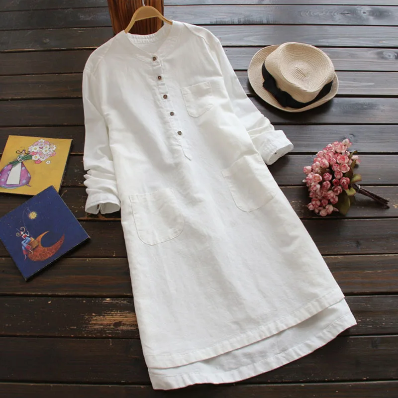 ZANZEA Casual Autumn Long Sleeve Women White Long Shirt Dress 2019 Summer Stand Collar Cotton Linen Baggy Work Office Vestido
ZANZEA Casual Autumn Long Sleeve Women White Long Shirt Dress 2019 Summer Stand Collar Cotton Linen Baggy Work Office Vestido