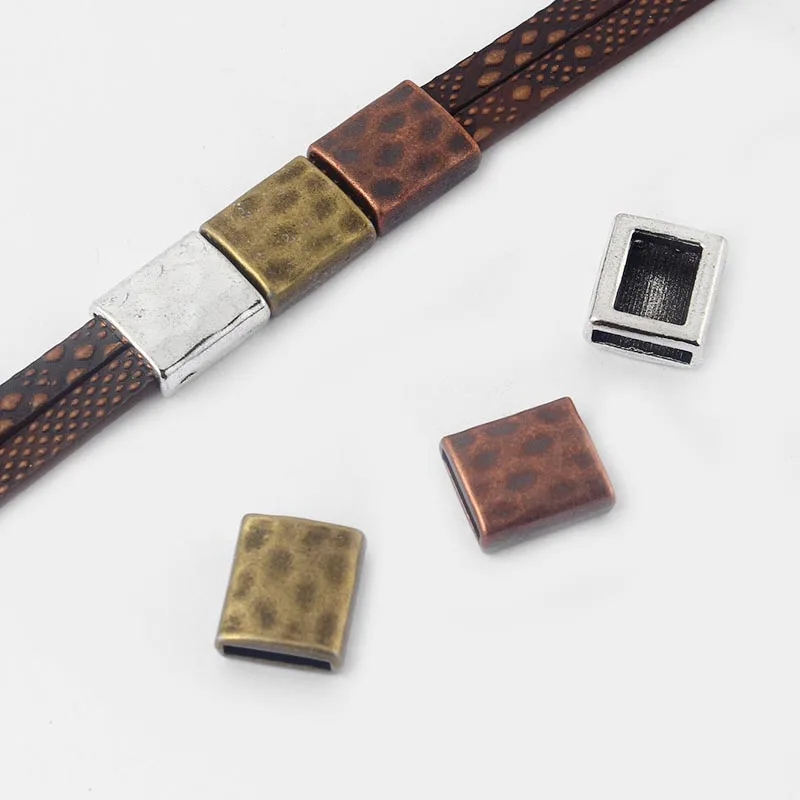 10pcs Hammered Flat Slider Spacer for 5mm 10mm Leather Cord DIY Bracelet Jewelry Findings | Украшения и аксессуары