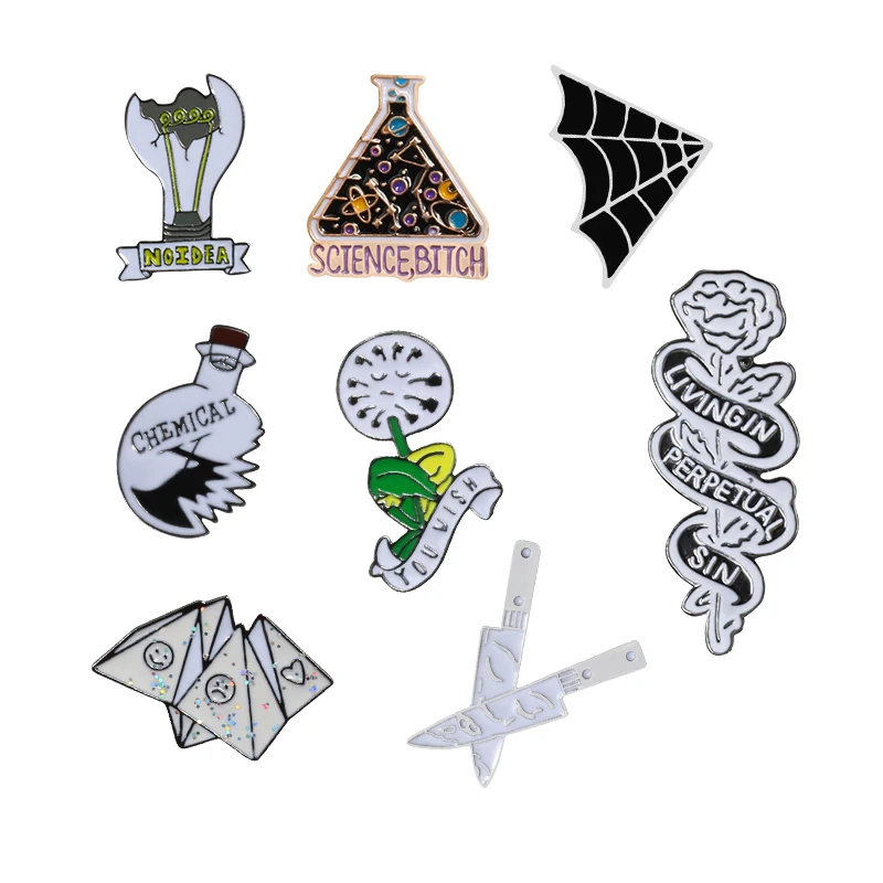 Magic Science Enamel Pin Creative Bulb Origami game Cobweb Beaker Rose Brooch Gothic Lapel Pin Badge Women Men Coat Punk Jewelry
Magic Science Enamel Pin Creative Bulb Origami game Cobweb Beaker Rose Brooch Gothic Lapel Pin Badge Women Men Coat Punk Jewelry