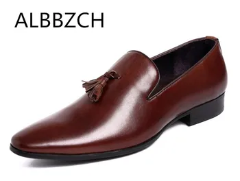 Classic Brown Pointed Toe Genuine Leather Dress Men Shoes Business Casual Shoes Fashion Tassel Slip On Work Man Shoes Size 38-44
Classic Brown Pointed Toe Genuine Leather Dress Men Shoes Business Casual Shoes Fashion Tassel Slip On Work Man Shoes Size 38-44