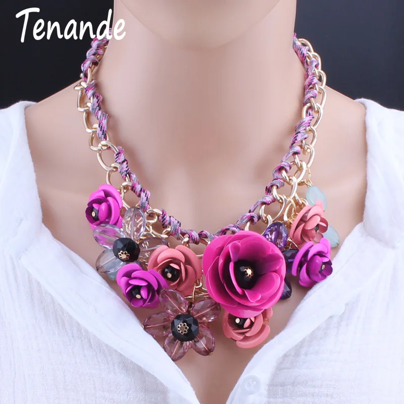

Tenande Vintage Gypsy Metal Big Enamel Flower Choker Necklaces For Women Jewelry Joias Braided Rope Necklaces & Pendants Colar
