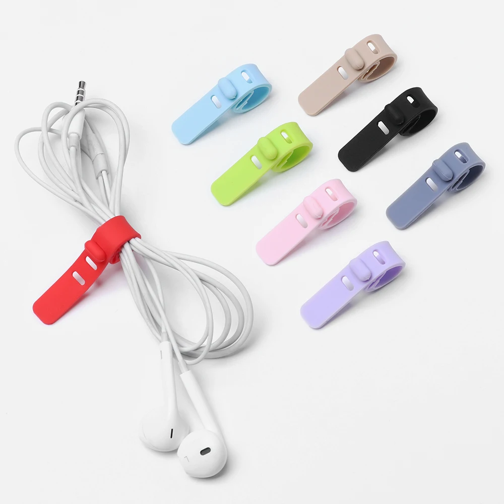 10PCS Silicone Headphones Cable Winder Straps Soft USB Wire Tie Storage Holder Organizer Earphone Clips | Электроника