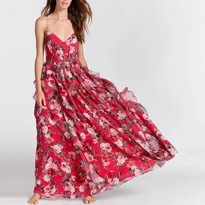 Vintage floral print maxi dress women Summer ruffle chiffon sleeveless plus size vestidos Sexy backless long dress festa
Vintage floral print maxi dress women Summer ruffle chiffon sleeveless plus size vestidos Sexy backless long dress festa