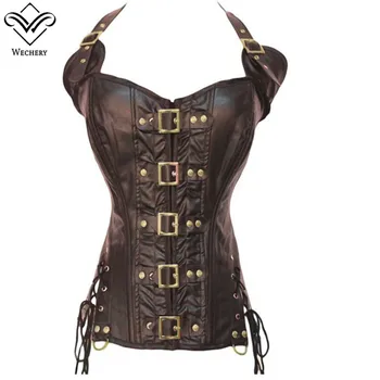 Wechery New Women Steampunk Corset Halter Sexy Push Up Leather Corselet Lace Up Button Bustiers Korset Posture Pu Leather Gorset 
Wechery New Women Steampunk Corset Halter Sexy Push Up Leather Corselet Lace Up Button Bustiers Korset Posture Pu Leather Gorset