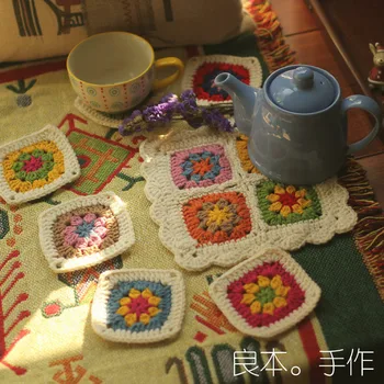 

Crochet Cupmat teapot heat proof pot holder plate mat multicolor 10pcs/set