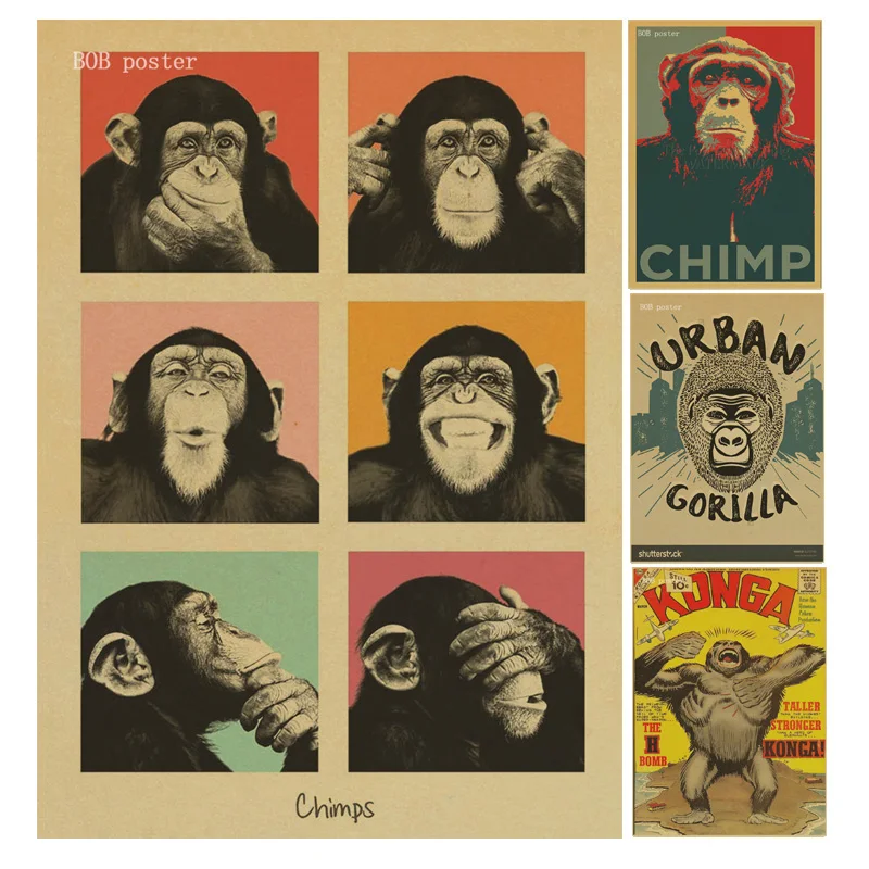 Funny Orangutans Poster For Wall Kraft Paper Retro Poster Home Decor Adornment F