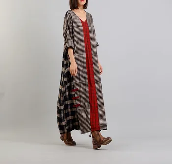 Spring new cotton linen V-neck plaid patchwork dress national wind plate retro color matching dress
Spring new cotton linen V-neck plaid patchwork dress national wind plate retro color matching dress