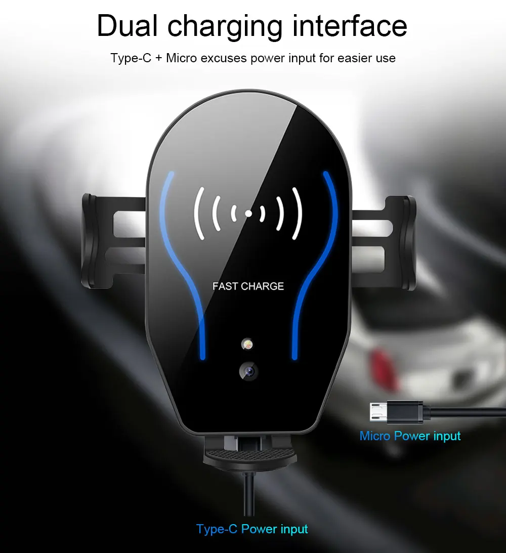 PORTEFEUILLE Fast Qi Wireless Charger Induction For Samsung S8 S9 S7 S6 Note 8 9 7 Automatic Clamping Wireless Car Charger Mount (1)