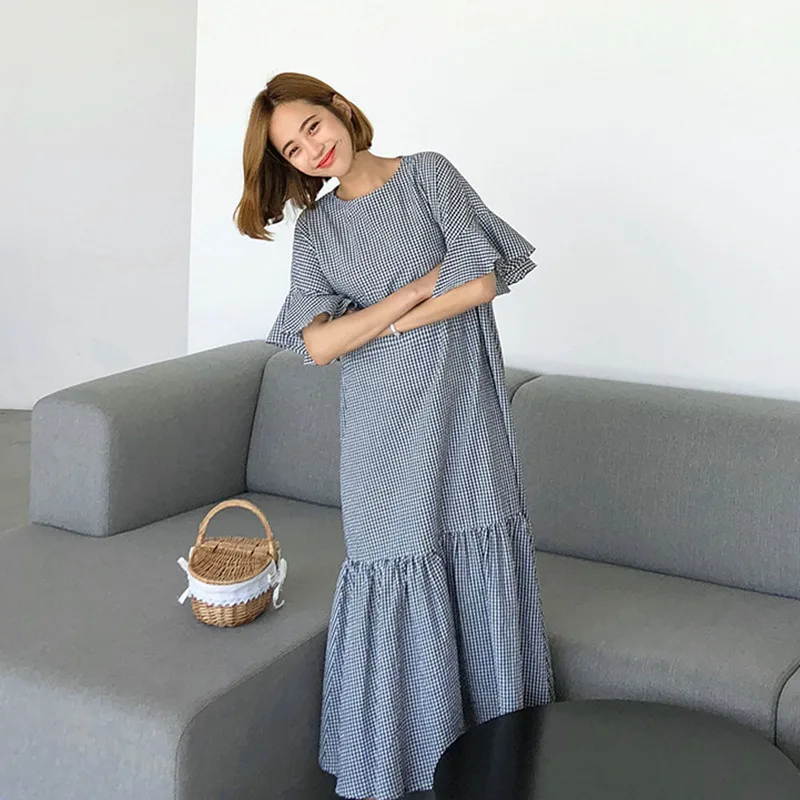 Johnature New 2019 Summer Autumn Plaid Cotton Linen Loose Casual Korean Women Dresses O-neck Half Sleeve Ruffles Simple Dress
Johnature New 2019 Summer Autumn Plaid Cotton Linen Loose Casual Korean Women Dresses O-neck Half Sleeve Ruffles Simple Dress